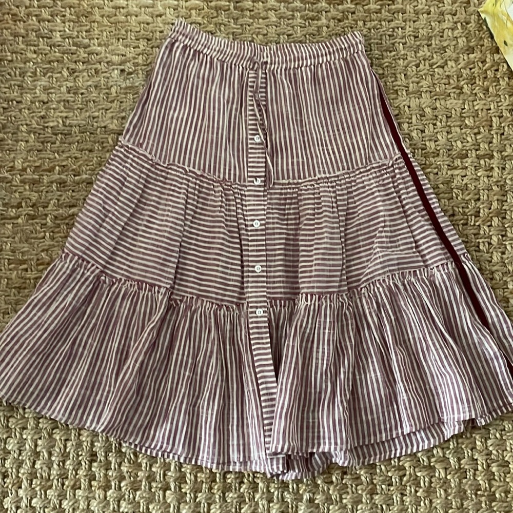 NWT Sundry White red Striped Tiered Cotton Skirt size 2